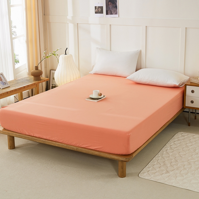 91家纺网 家纺一手货源 找家纺 凡客家居 2024新款全棉色织水洗棉单床笠 漫彩—橘