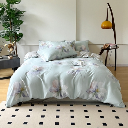 91家纺网 家纺一手货源 找家纺 千朵 2024新款莱赛尔天丝四件套 流香绿