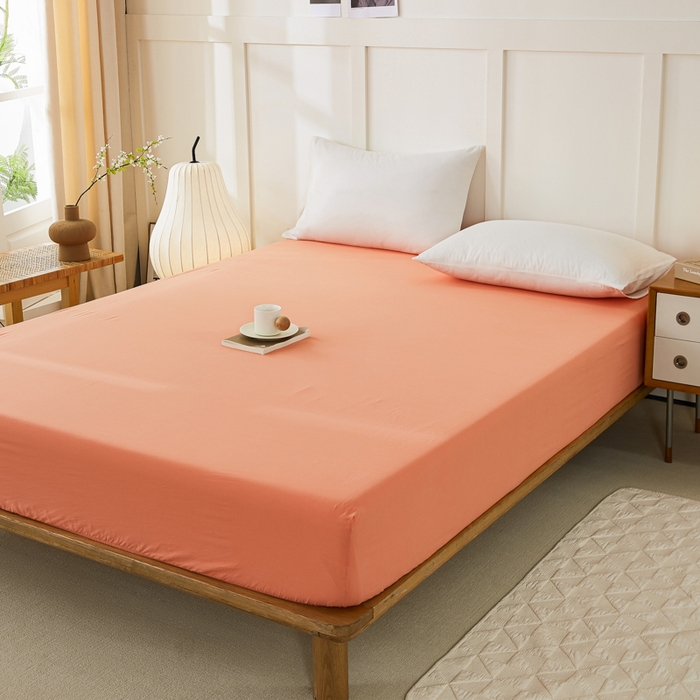 91家纺网 家纺一手货源 找家纺 凡客家居 2024新款全棉色织水洗棉单床笠 漫彩—橘