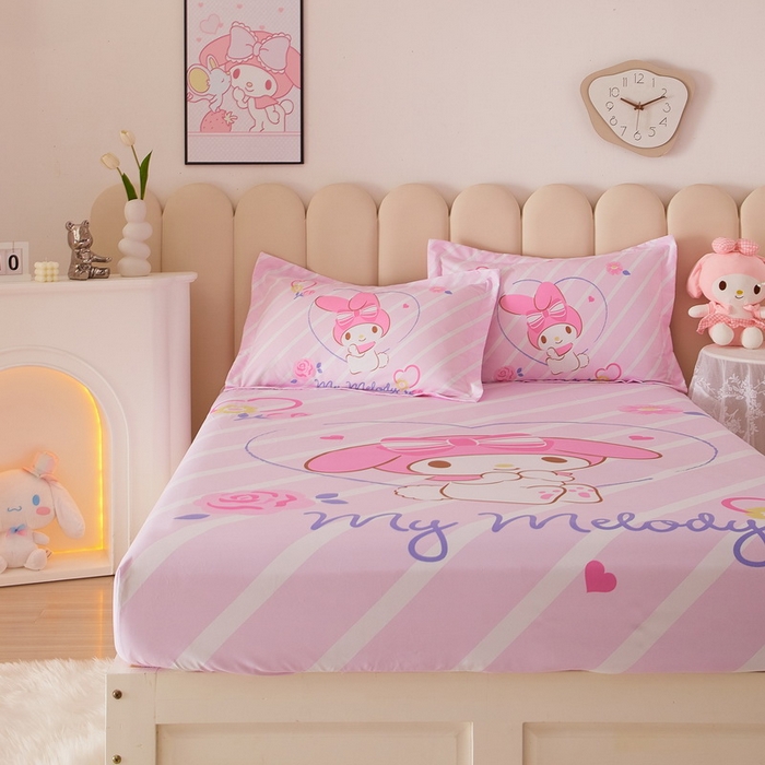 91家纺网 家纺一手货源 找家纺 蘭菲家纺 2024新款全棉大版三丽鸥卡通单床笠 天真