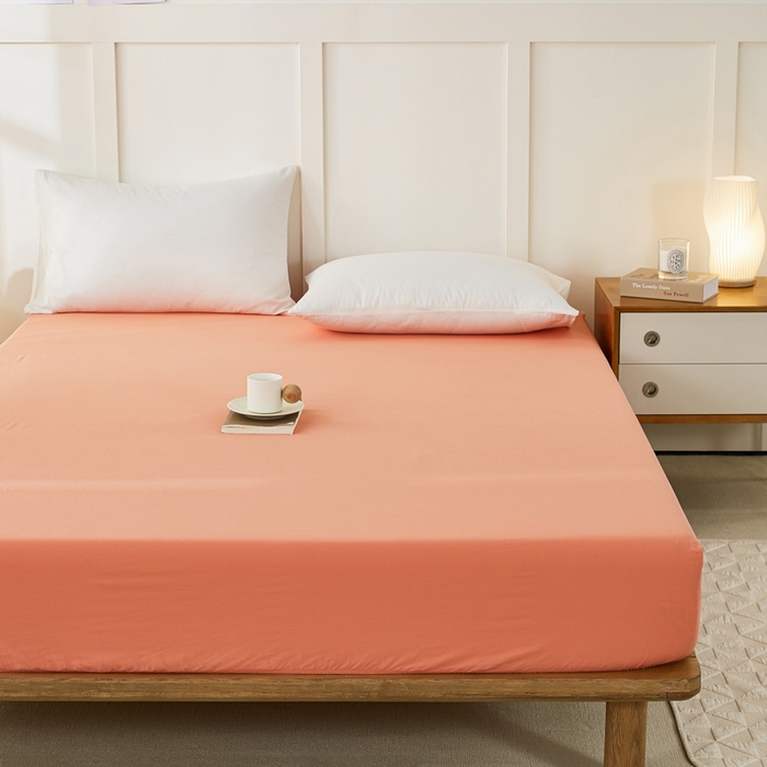 91家纺网 家纺一手货源 找家纺 凡客家居 2024新款全棉色织水洗棉单床笠 漫彩—橘