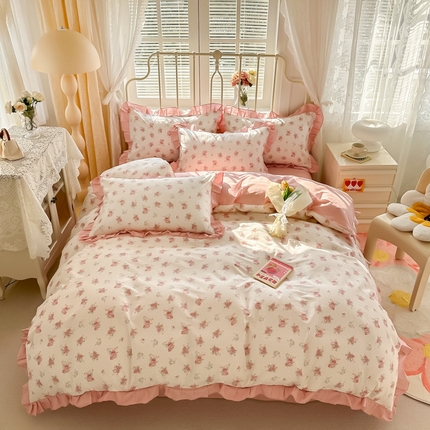 眠屿 2024新款40支全棉花边四件套 艾芙尔