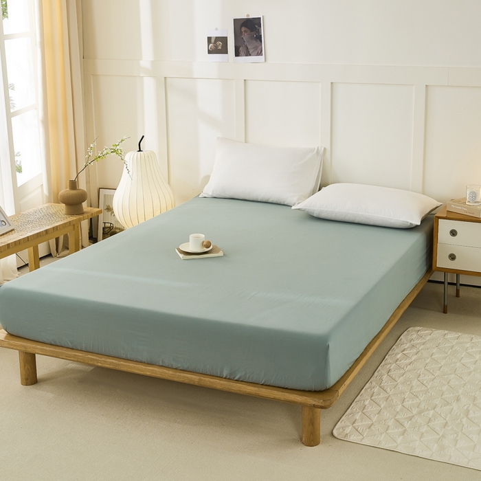 91家纺网 家纺一手货源 找家纺 凡客家居 2024新款全棉色织水洗棉单床笠 绿大格