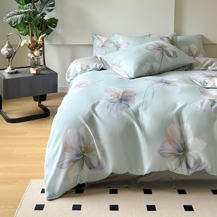 91家纺网 家纺一手货源 找家纺 千朵 2024新款莱赛尔天丝四件套 流香绿