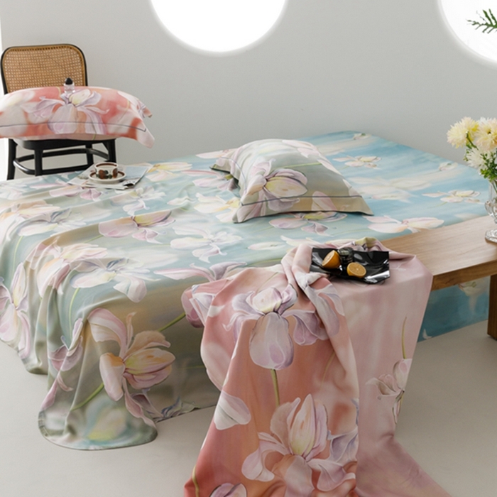 91家纺网 家纺一手货源 找家纺 2024 竹席冰丝竹纤维凉席空调席印花席子凉席三件套冰凉感软席子 绽放粉