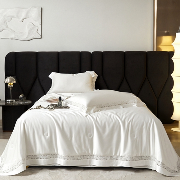 91家纺网 家纺一手货源 找家纺 榻尚家居 2024新款天丝棉镂空夏被四件套-云绡系列 云绡-珍珠白天丝棉夏被四件套