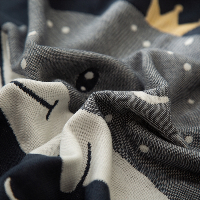 91家纺网 家纺一手货源 找家纺 朴尔家纺-毛巾被 2024新款卡通风格全棉四层纱布枕巾 鲸鱼-藏青