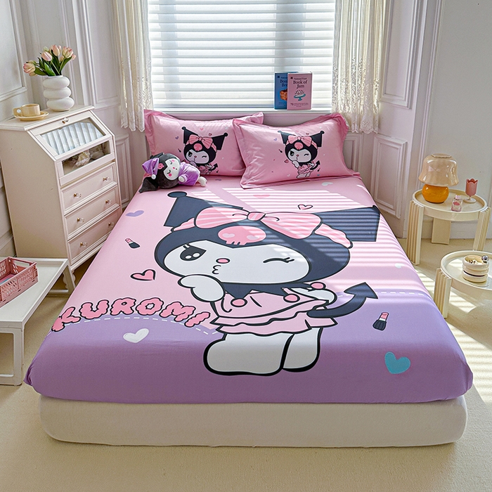 91家纺网 家纺一手货源 找家纺 蘭菲家纺 2024新款全棉大版三丽鸥卡通单床笠 公主酱小库