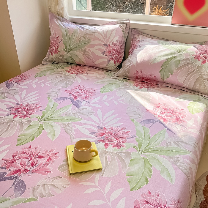 91家纺网 家纺一手货源 找家纺 绵庭家纺 2024新款AB版12868全棉印花单床单 花影缤纷