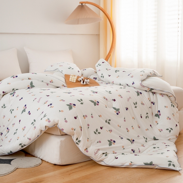 91家纺网 家纺一手货源 找家纺 啊雅家居 2025新款A类针织棉云柔大豆被抗菌被子被芯  樱桃