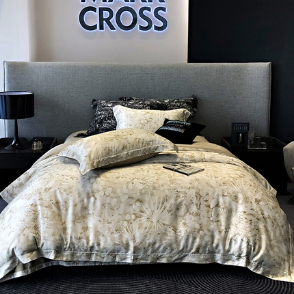 91家纺网 家纺一手货源 找家纺 （总）佳汐蓝 新款印花轻柔简雅奶丝四件套系列