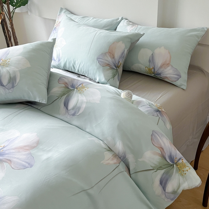 91家纺网 家纺一手货源 找家纺 千朵 2024新款莱赛尔天丝四件套 流香绿