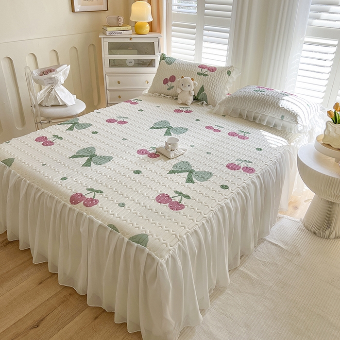 91家纺网 家纺一手货源 找家纺 慕澄家纺 2024新款小版印花床裙款乳胶凉席三件套 床裙款-粉樱桃