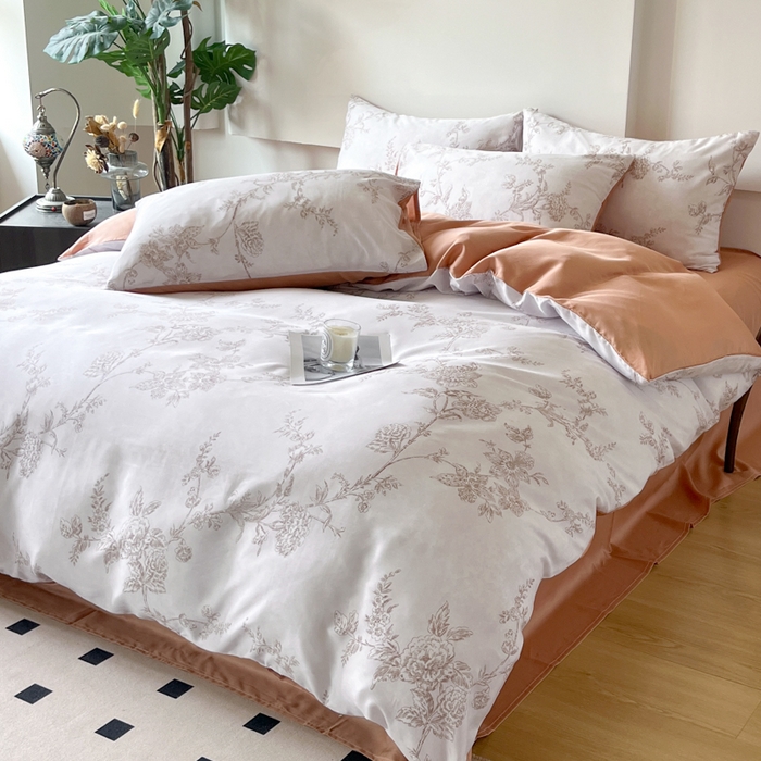 91家纺网 家纺一手货源 找家纺 千朵 2024新款莱赛尔天丝四件套 美人蕉粉