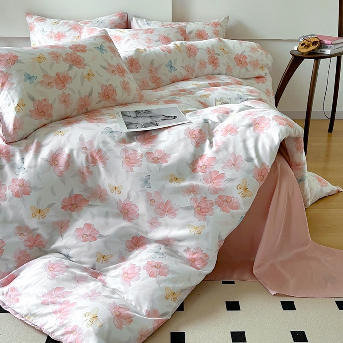 91家纺网 家纺一手货源 找家纺 千朵 2024新款莱赛尔天丝四件套 妙花粉