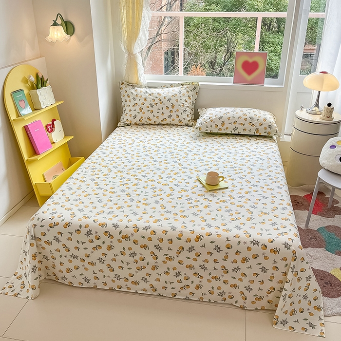 91家纺网 家纺一手货源 找家纺 绵庭家纺 2024新款AB版12868全棉印花单床单 蜜橙