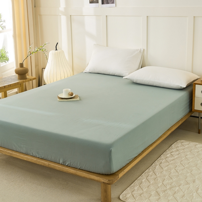 91家纺网 家纺一手货源 找家纺 凡客家居 2024新款全棉色织水洗棉单床笠 绿大格