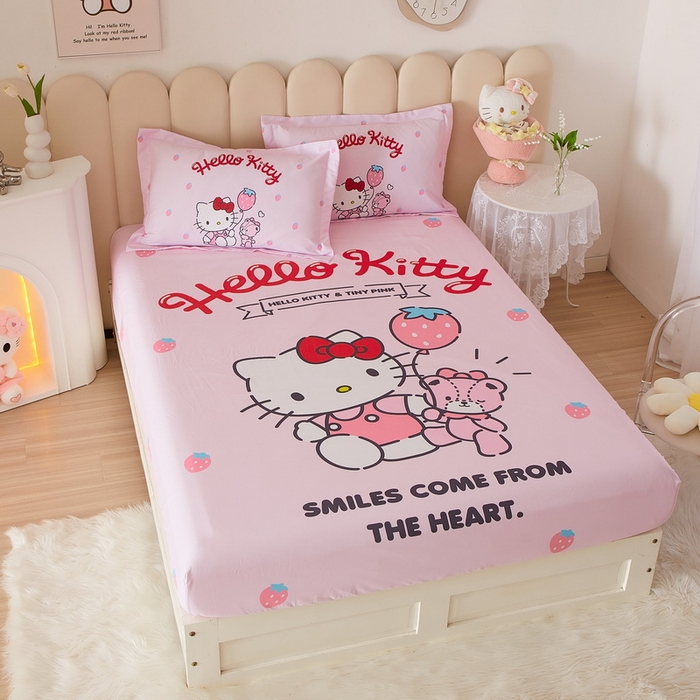 91家纺网 家纺一手货源 找家纺 蘭菲家纺 2024新款全棉大版三丽鸥卡通单床笠 草莓派