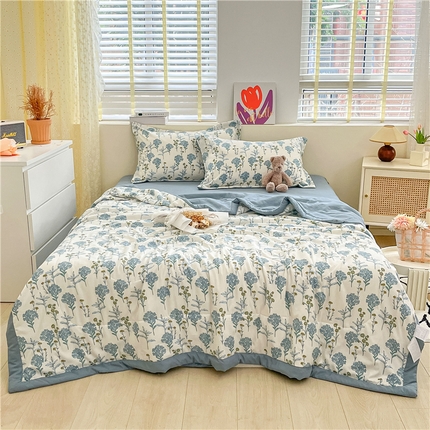 91家纺网 家纺一手货源 找家纺 （总）梵克保罗 2024新款春夏水洗棉麻双层纱夏被四件套