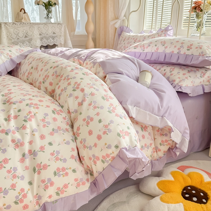 91家纺网 家纺一手货源 找家纺 眠屿 2024新款40支全棉花边四件套 惬意生活