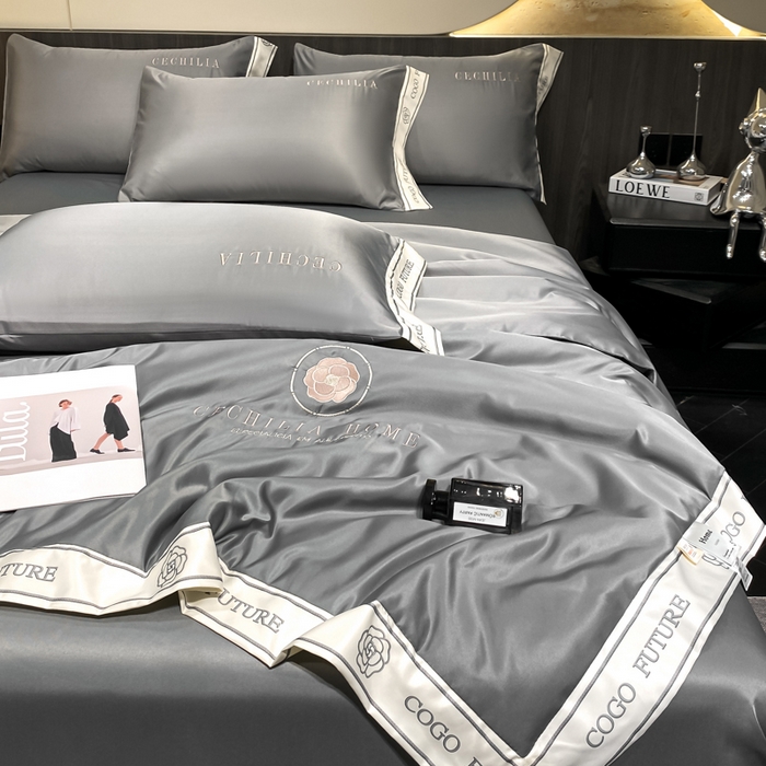 91家纺网 家纺一手货源 找家纺 2025新款 水洗真丝四件套-香蜜 香蜜-高级灰