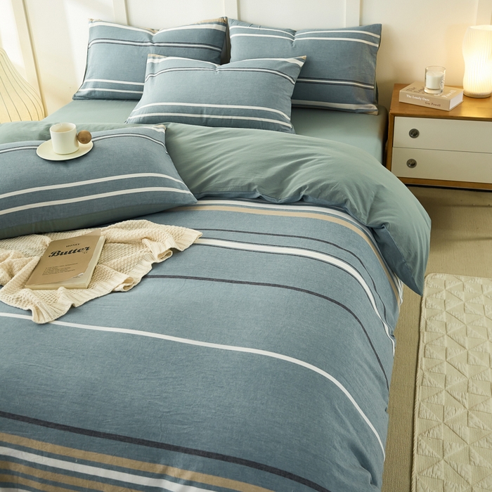 91家纺网 家纺一手货源 找家纺 凡客家居 全棉色织水洗棉四件套学生宿舍三件套 罗米娜—绿