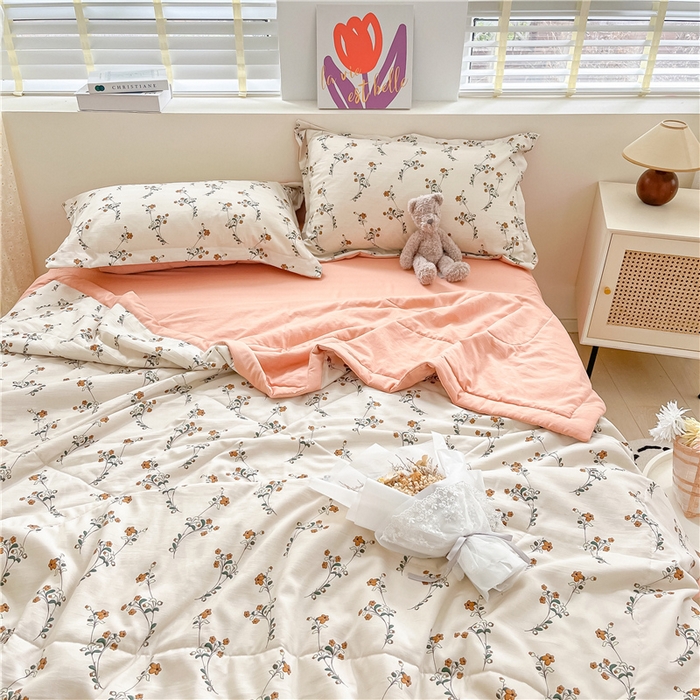 91家纺网 家纺一手货源 找家纺 梵克保罗 2024新款春夏水洗棉麻双层纱夏被四件套 小米果