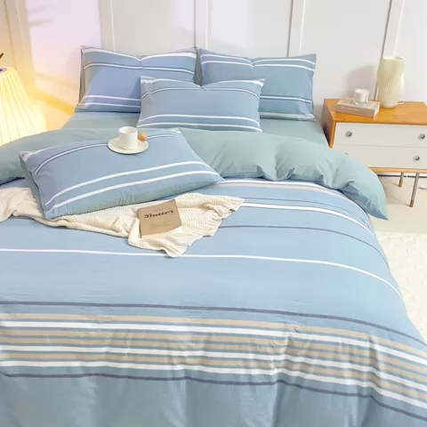 91家纺网 家纺一手货源 找家纺 凡客家居 全棉色织水洗棉四件套学生宿舍三件套 罗米娜—绿