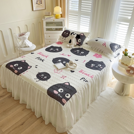 慕澄家纺 2024新款小版印花床裙款乳胶凉席三件套 床裙款-小煤球