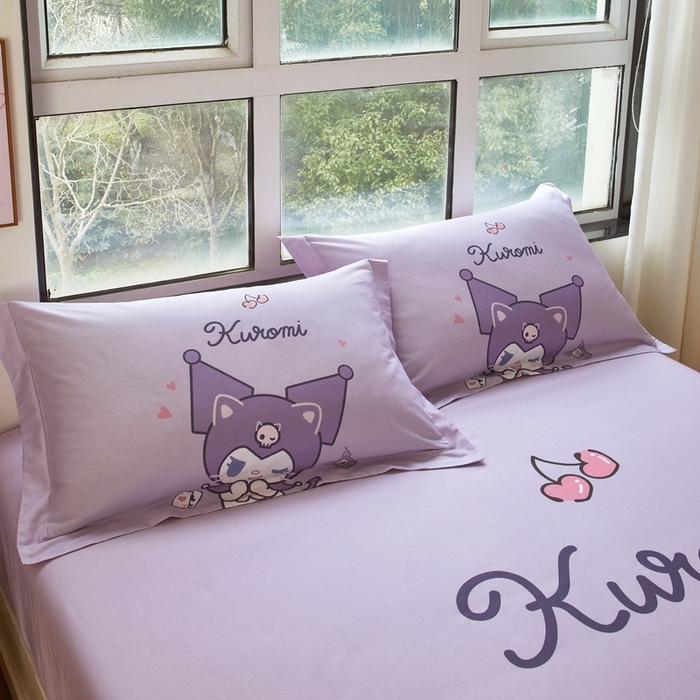 91家纺网 家纺一手货源 找家纺 蘭菲家纺 2024新款全棉大版三丽鸥卡通单床笠 库小咪