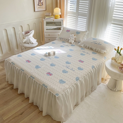 91家纺网 家纺一手货源 找家纺 慕澄家纺 2024新款小版印花床裙款乳胶凉席三件套 床裙款-心情