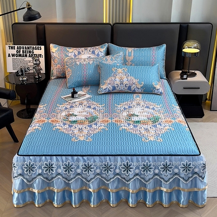 91家纺网 家纺一手货源 找家纺 （总）情恒家纺 2025新款可脱卸印花夹棉冰丝凉席三件套