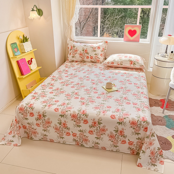 91家纺网 家纺一手货源 找家纺 绵庭家纺 2024新款AB版12868全棉印花单床单 叶语初晴