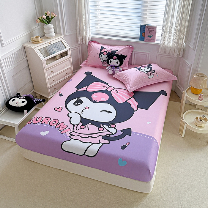 91家纺网 家纺一手货源 找家纺 蘭菲家纺 2024新款全棉大版三丽鸥卡通单床笠 公主酱小库