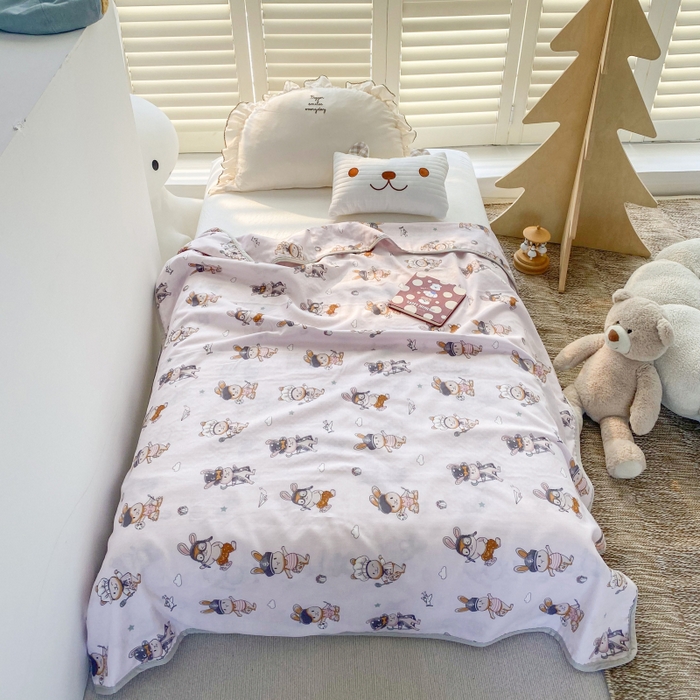 91家纺网 家纺一手货源 找家纺 潮邦 2025新款全棉双层纱多功能盖毯 兔之园