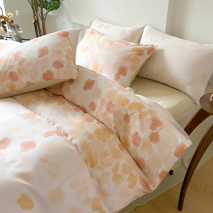 91家纺网 家纺一手货源 找家纺 千朵 2024新款莱赛尔天丝四件套 叶暖