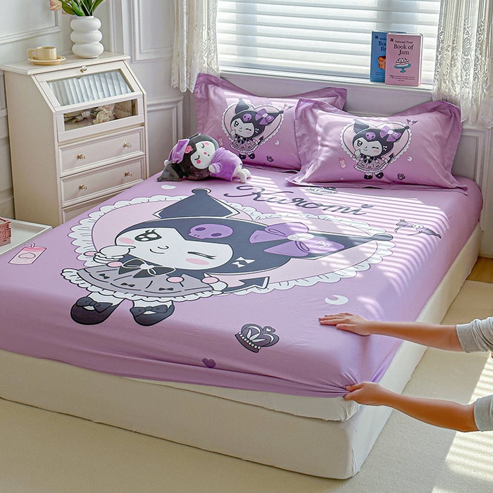 91家纺网 家纺一手货源 找家纺 蘭菲家纺 2024新款全棉大版三丽鸥卡通单床笠 奶油巴库