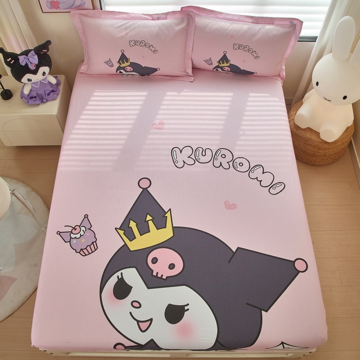 91家纺网 家纺一手货源 找家纺 蘭菲家纺 2024新款全棉大版三丽鸥卡通单床笠 粉巴库