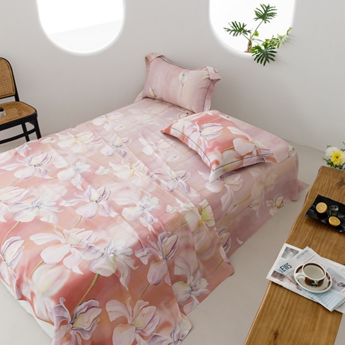 91家纺网 家纺一手货源 找家纺 2024 竹席冰丝竹纤维凉席空调席印花席子凉席三件套冰凉感软席子 绽放粉