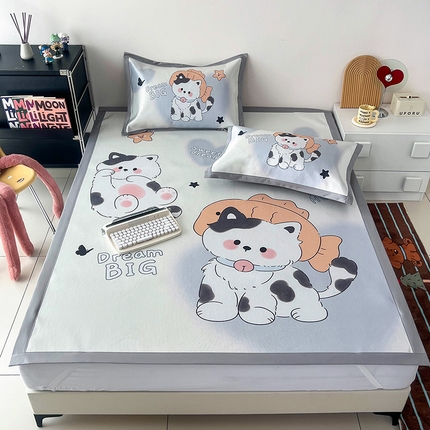 倾慕 2024新款A类800D数码印花大版冰丝席凉席 爱心小猫