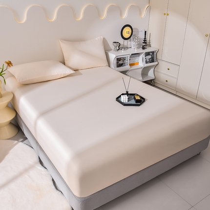 简爱家纺 2025新款水洗真丝床笠单品床垫保护套床罩 暖杏色