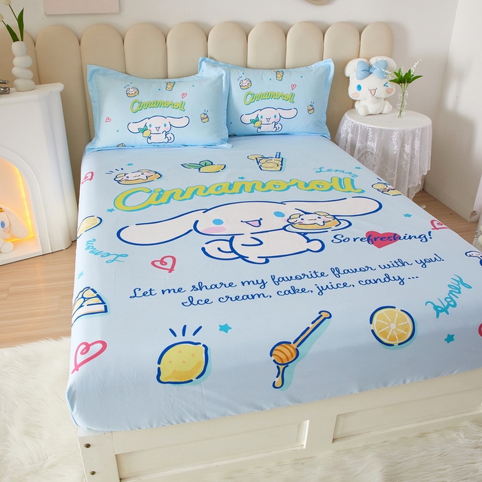 91家纺网 家纺一手货源 找家纺 蘭菲家纺 2024新款全棉大版三丽鸥卡通单床笠 圆宝