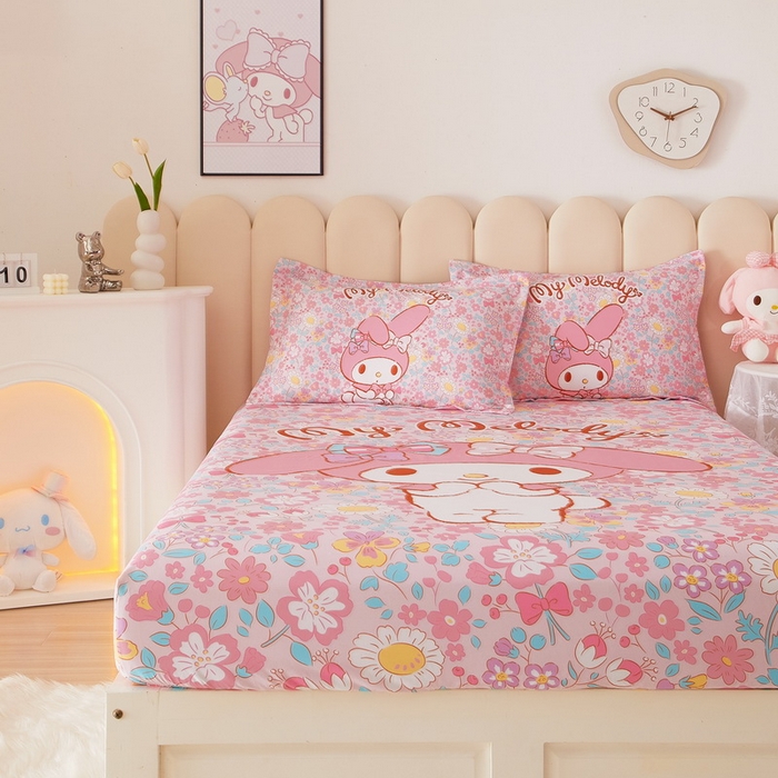 91家纺网 家纺一手货源 找家纺 蘭菲家纺 2024新款全棉大版三丽鸥卡通单床笠 闺蜜