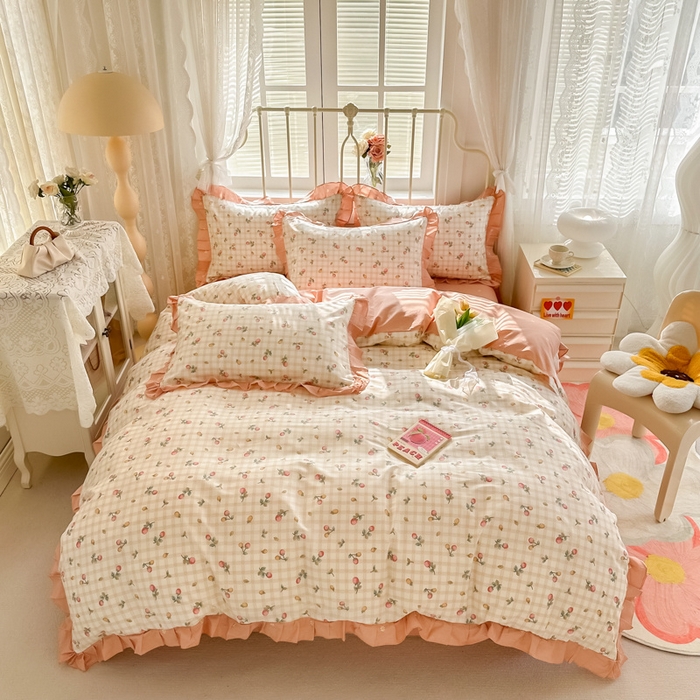 91家纺网 家纺一手货源 找家纺 眠屿 2024新款40支全棉花边四件套 林间思语