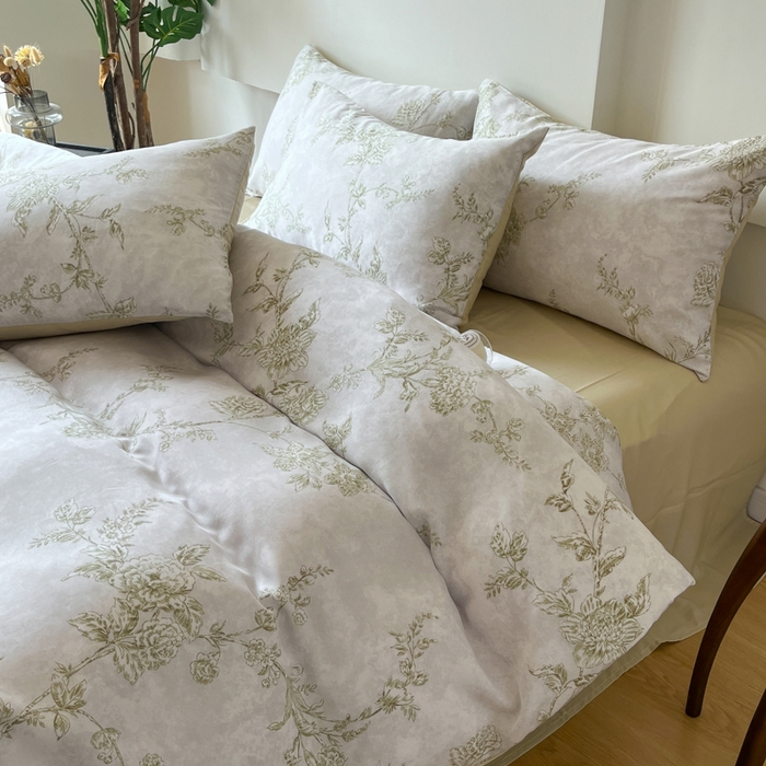 91家纺网 家纺一手货源 找家纺 千朵 2024新款莱赛尔天丝四件套 美人蕉绿