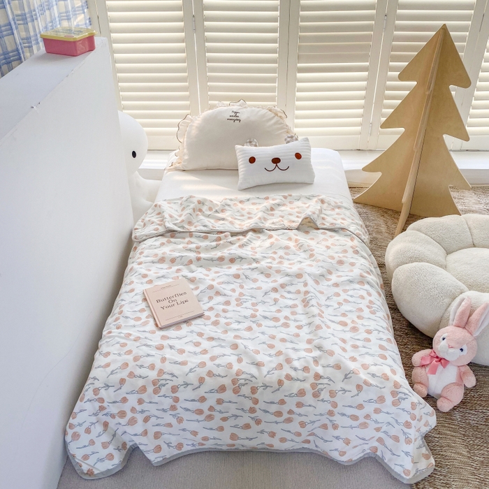 91家纺网 家纺一手货源 找家纺 潮邦 2025新款全棉双层纱多功能盖毯 白露-白