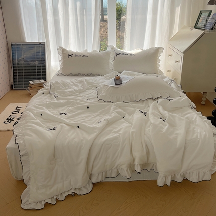 91家纺网 家纺一手货源 找家纺 （总）顾里家纺 新款花边少女刺绣华夫格夏被四件套