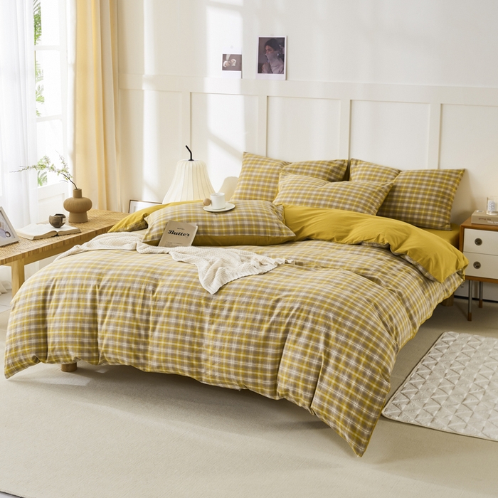 91家纺网 家纺一手货源 找家纺 凡客家居 2024新款全棉色织水洗棉被套学生宿舍 暖栀—咖