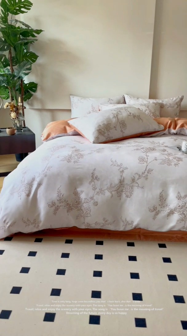 91家纺网 家纺一手货源 找家纺 千朵 2024新款莱赛尔天丝四件套 美人蕉粉