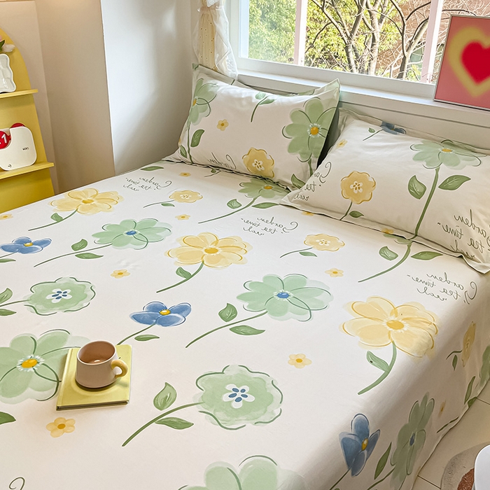 91家纺网 家纺一手货源 找家纺 绵庭家纺 2024新款AB版12868全棉印花单床单 惊鸿仙子绿